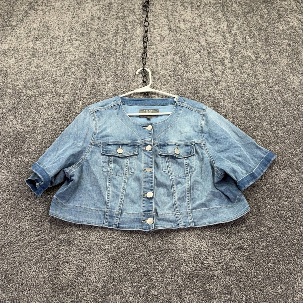 Torrid Denim Jacket Womens 2 Blue Short Sleeve Cropped Button Up